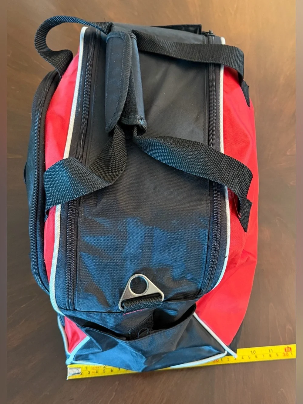 Omega Red and Black Men's Travel Duffel with Teal Trim